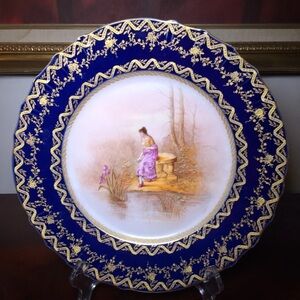 Haviland Limoges Cabinet Portrait Plate Features Cobalt & Gold